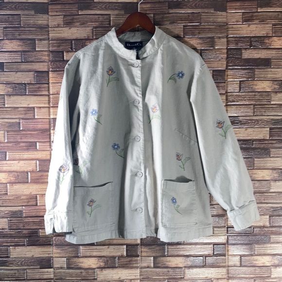 Womens 1X Vintage Denim & Co Tan Embroidered  Floral boho Jacket - Picture 1 of 13